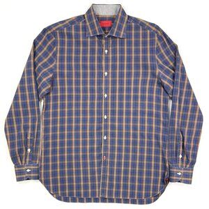 Isaia Napoli Mens Dress Shirt Size 16.5 42 Long Sleeve Made In Italy Blue Cotton